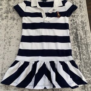 Ralph Lauren Girls Navy and White Striped Polo Dress